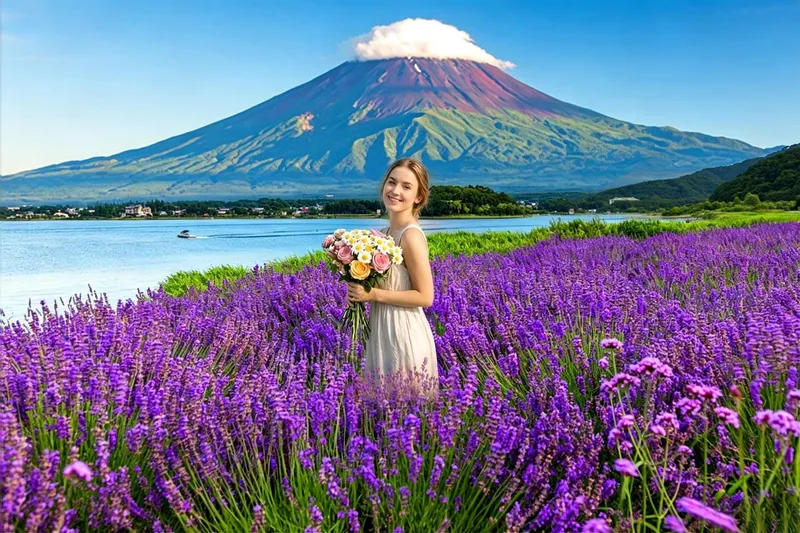 Red Chureito Pagoda and Mount Fuji at sunrise on a fuji five lakes tour, Fujiyoshida, Japan